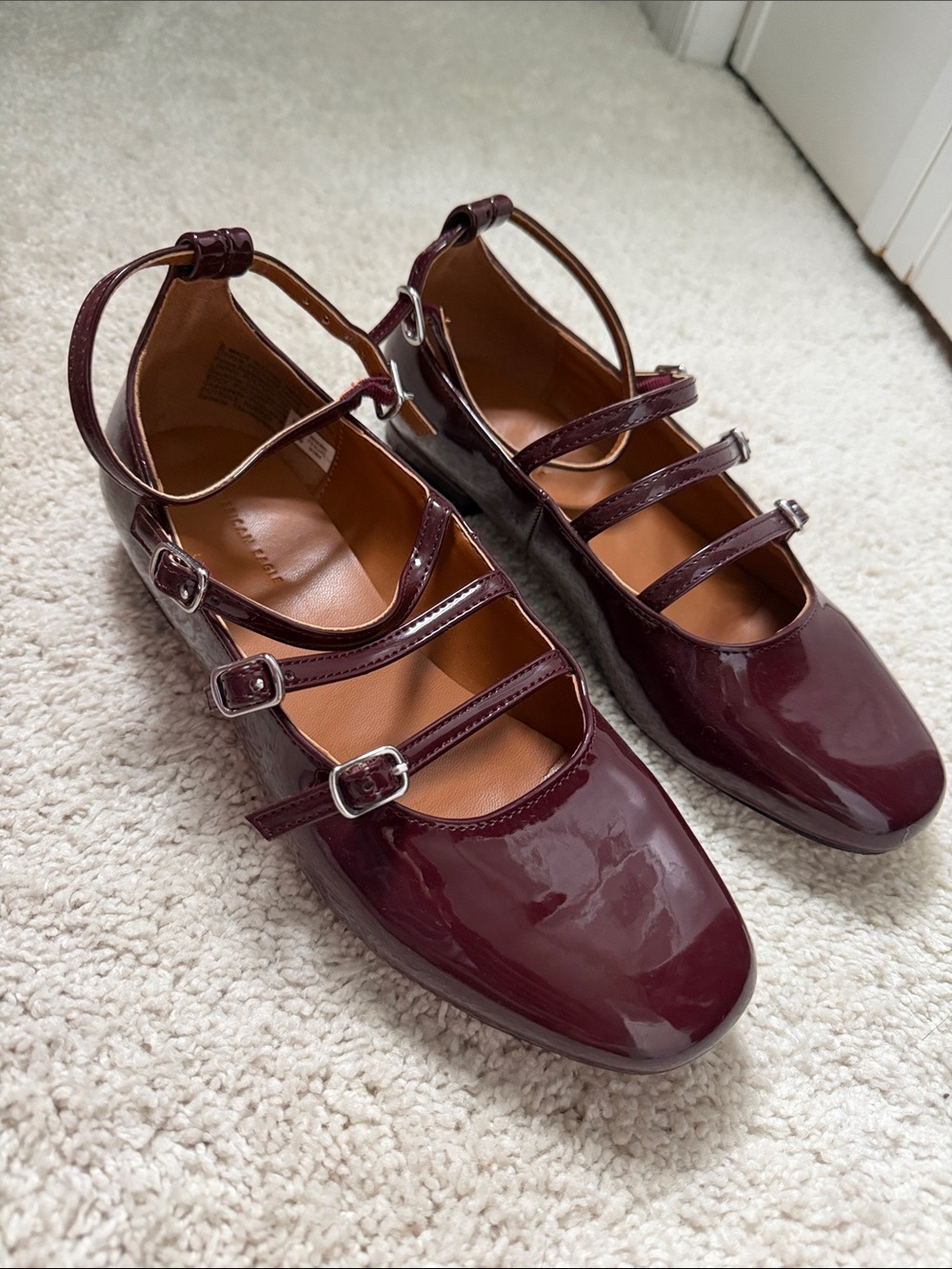 American Eagle Women’s Burgundy Patent Mary Jane Flats with Triple Straps